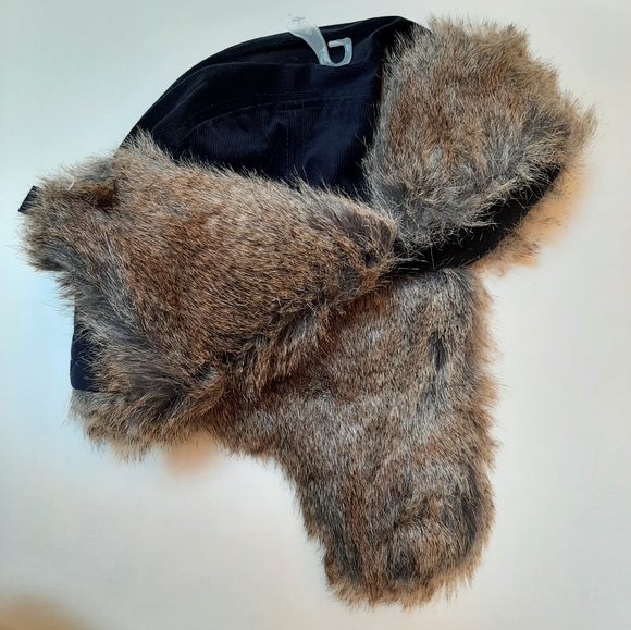 Navy corduroy faux fur bomber hat - Picture 6 of 10